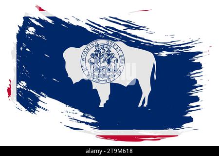 Wyoming US State Pinselstrich Flag Vektor Hintergrund. Handgezeichnetes, isoliertes Banner im Grunge-Stil. Stock Vektor