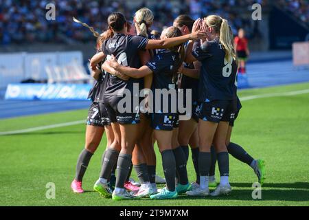 Sydney, Australien. November 2023. Die Mannschaft von Melbourne City FC wird während des 6. Runde-Spiels der A-League 2023/24 der Frauen zwischen Sydney FC und Melbourne City FC im Sydney Olympic Park gespielt. Endstand Melbourne City FC 3:2 Sydney FC. (Foto: Luis Veniegra/SOPA Images/SIPA USA) Credit: SIPA USA/Alamy Live News Stockfoto