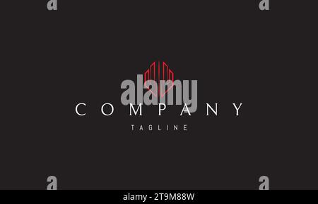 Ein vektorrotes Logo, auf dem ein abstraktes Bild eines digitalen Gehirns künstliche Intelligenz verkörpert. Stock Vektor