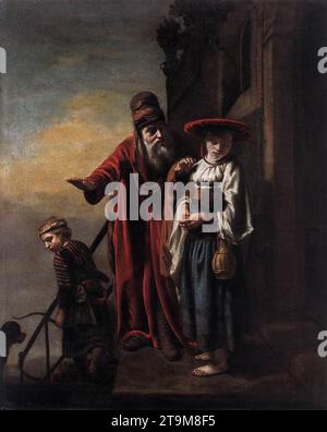 Abraham entließ Hagar und Ismael 1653 von Nicolaes Maes Stockfoto