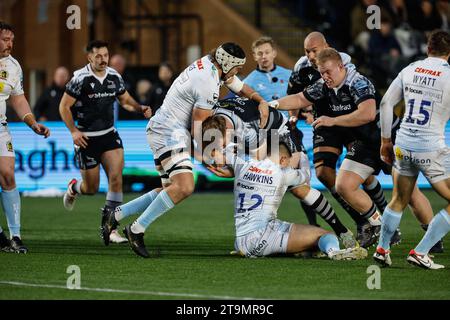 Newcastle, Großbritannien. Oktober 2023. Callum Chick von Newcastle Falcons in Aktion während des Gallagher Premiership-Spiels zwischen Newcastle Falcons und Exeter Chiefs im Kingston Park, Newcastle am Sonntag, den 26. November 2023. (Foto: Chris Lishman | MI News) Credit: MI News & Sport /Alamy Live News Stockfoto