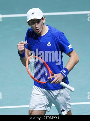 Der Italiener Matteo Arnaldi im Finale des Davis Cup 2023 im Palacio de Deportes Jose Maria Martin Carpena in Malaga, Spanien. Bilddatum: Sonntag, 26. November 2023. Stockfoto