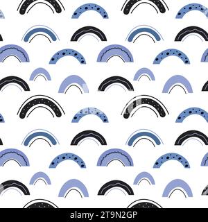 Blaue Regenbögen kritzeln nahtlos. Skandinavisches Konzept für Texturdesign. Stock Vektor