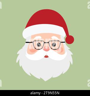santa claus Gesicht mit Brille und Bart und rotem Hut Stock Vektor