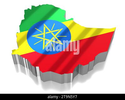 Äthiopien – Landesgrenzen und Flagge – 3D-Illustration Stockfoto