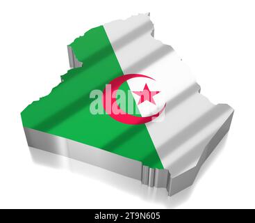 Algerien - Landesgrenzen und Flagge - 3D-Illustration Stockfoto