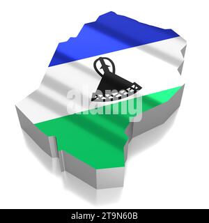 Lesotho - Ländergrenzen und Flagge - 3D-Illustration Stockfoto