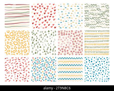 Doodle-Texturen. Handgezeichnete abstrakte Elemente. Minimale einfache Muster. Freie Formulare. Geometrische Zufallsformen. Kurven und Linien werden gedruckt. Flaches Scribble Stock Vektor