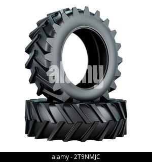 Traktorreifen, 3D-Rendering isoliert auf weißem Hintergrund Stockfoto