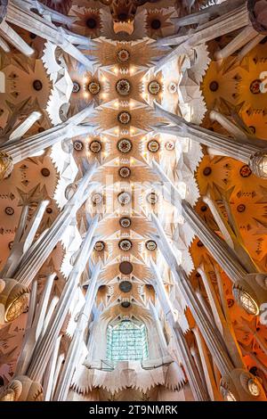 La sagrada familia Barcelona Innenblick auf die hohe Decke Stockfoto