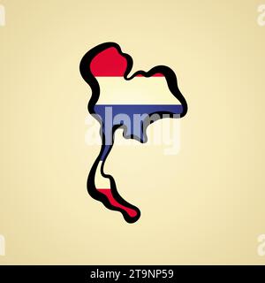 Karte von Thailand mit Flagge und schwarzer Umrandung. Stock Vektor