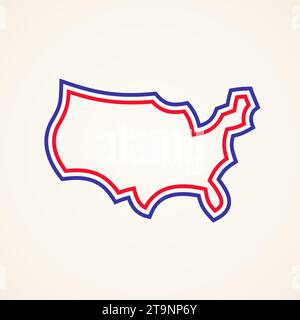 Vereinfachte, stilisierte Umrisskarte der Vereinigten Staaten, Farben von der Flagge. Stock Vektor