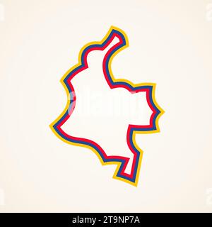 Vereinfachte, stilisierte Umrisskarte von Kolumbien, Farben von der Flagge. Stock Vektor