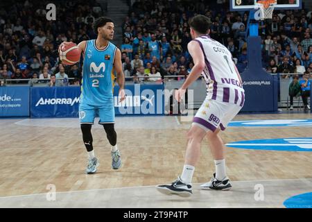 Madrid, Spanien. November 2023. Spieler von Movistar Estudiantes im Spiel leb Oro zwischen Movistar Estudiantes und Valladolid im Wizink Center. Oktober 2023 Spanien (Foto: Oscar Gonzalez/SIPA USA) (Foto: Oscar Gonzalez/SIPA USA) Credit: SIPA USA/Alamy Live News Stockfoto