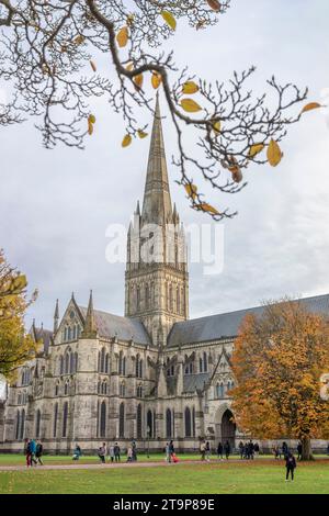 Salisbury Cathedral im Herbst, Salisbury, Wiltshire, England, Großbritannien Stockfoto