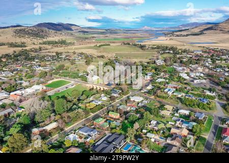 Aus der Vogelperspektive des historischen Dorfes Richmond in der Nähe von Hobart in Tasmanien, Australien Stockfoto