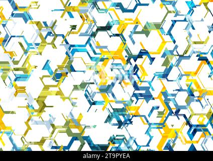 Abstrakter blauer, gelber Tech-Hintergrund mit sechseckigem Muster. Geometrische Vektorkonstruktion Stock Vektor