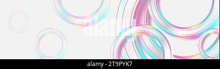 Holographische Kreise geometrischer abstrakter technischer Hintergrund. Vektorkunst buntes Bannerdesign Stock Vektor