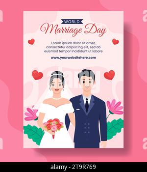 Heirat Tag Vertikales Poster Flache Cartoon Hand Gezeichnet Vorlagen Hintergrund Illustration Stock Vektor
