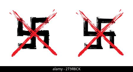 Nationalsozialismus verbotenes Zeichen. Сrossed Hakenkreuz mit Grunge-Textur. Vektorabbildung Stock Vektor