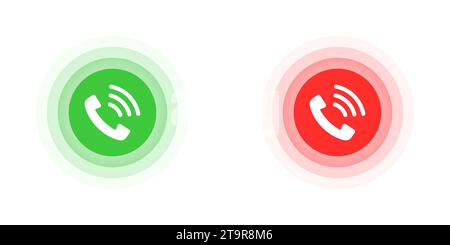 Telefonsymbole in grüner und roter Kreisform. Illustration des flachen Vektors. Stock Vektor