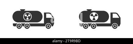 Tankfahrzeug-Symbol mit Strahlungssymbol. Tankschiff für radioaktive Abfälle. Vektorabbildung Stock Vektor