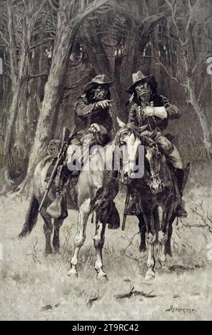 Frederic Remington, Cheyenne Scouts patrouillieren The Big Timber of the North Canadian, Oklahoma, Holzschnitt, 1889 Stockfoto