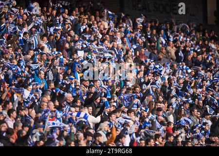 Real Sociedad Fans beim LaLiga EA Sports Spiel zwischen Real Sociedad und Sevilla FC in der Estadio reale Arena am 26. November 2023 in San Sebastian Stockfoto