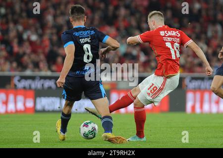 Lissabon, 25/11/2023 - SL Benfica hat heute Abend Famalicao im Estádio da Luz in Lissabon ausgetragen, in einem Spiel, das für die vierte Runde der TACA de Portugal der Saison 2023/2024 zählt. Casper Tengstedt (Álvaro Isidoro / Global Imagens) Stockfoto