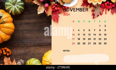 Kalender für 2024 Jahre für den November-Monat Stockfoto