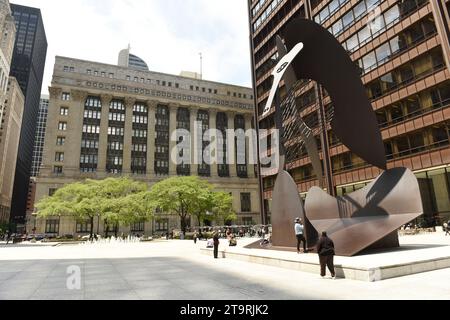 Chicago, USA – Juni 2018: Die unbenannte Picasso-Skulptur im Rathaus von Chicago. Chicago und die Stadt Chicago - Rathaus. Stockfoto