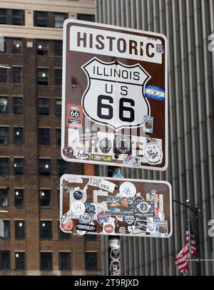 Chicago, USA - 06. Juni 2018: Historische Route 66 Beginnen Sie das Schild in Chicago, Illinois. Stockfoto