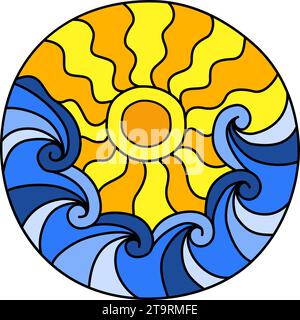 Runde Malseite gefüllt mit handgezeichneten Doodle-Motiven in einem Kreis, isoliert auf weißem Hintergrund. Vektorgrafik Stock Vektor