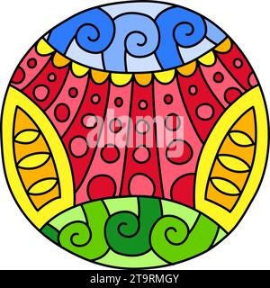 Runde Malseite gefüllt mit handgezeichneten Doodle-Motiven in einem Kreis, isoliert auf weißem Hintergrund. Vektorgrafik Stock Vektor