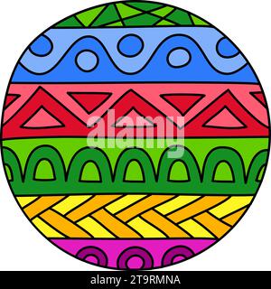 Runde Malseite gefüllt mit handgezeichneten Doodle-Motiven in einem Kreis, isoliert auf weißem Hintergrund. Vektorgrafik Stock Vektor