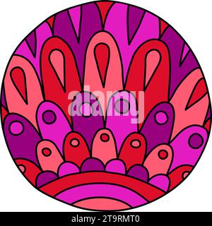 Runde Malseite gefüllt mit handgezeichneten Doodle-Motiven in einem Kreis, isoliert auf weißem Hintergrund. Vektorgrafik Stock Vektor