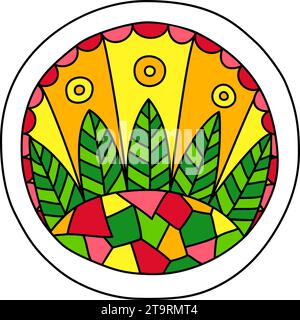 Runde Malseite gefüllt mit handgezeichneten Doodle-Motiven in einem Kreis, isoliert auf weißem Hintergrund. Vektorgrafik Stock Vektor
