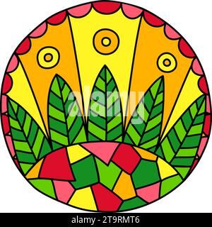 Runde Malseite gefüllt mit handgezeichneten Doodle-Motiven in einem Kreis, isoliert auf weißem Hintergrund. Vektorgrafik Stock Vektor