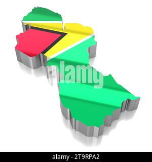 Guyana - Ländergrenzen und Flagge - 3D-Illustration Stockfoto