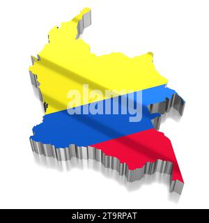 Kolumbien - Landesgrenzen und -Flagge - 3D-Illustration Stockfoto