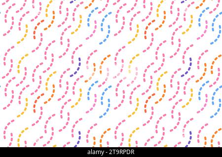 Naives nahtloses gepunktetes Schnörkelmuster mit hellen, wellenförmigen Linien auf hellem Hintergrund. Kreativer abstrakter Zeichenhintergrund im Squiggle-Stil Stock Vektor