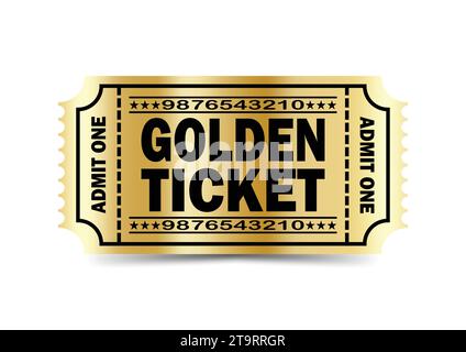 Realistisches goldenes Ticket. Goldener Luxus und Vintage-Design. Isolierte Konstruktion. Vektorabbildung Stock Vektor