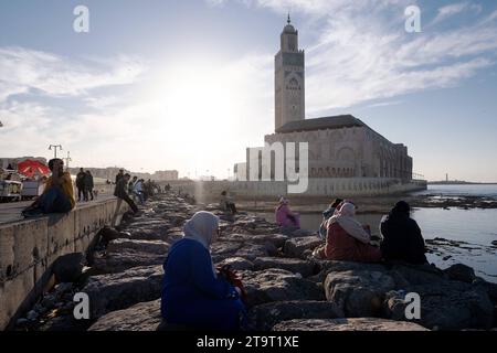 Hassan-II.-Moschee Mesdschid al-Hasan ath-thani in Casablanca/Marokko. / Hassan II. Moschee Mesdschid al-Hasan ath-thani in Casablanca/Marokko. Schnappschuss-Fotografie/K.M.Krause *** Hassan II Moschee Mesdschid al Hasan ath thani in Casablanca Marokko Hassan II Moschee Mesdschid al Hasan ath thani in Casablanca Marokko Schnappschuss Fotografie K M Krause Stockfoto