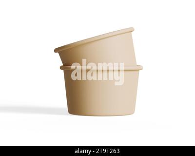 Eisbehälter für Modellsammlung, Einweg-Kraftpapierschale isoliert auf weißem Hintergrund realistische 3D-Illustration Stockfoto