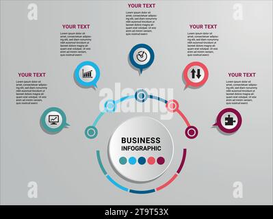 Infografik-Design-Vektor und Marketing-Symbole können für Workflow-Layout, Diagramm und Jahresbericht verwendet werden. Geschäftskonzept mit 3, 4, 5; 6, 7 und 8 Schritten. Stock Vektor