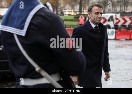 Paris, Frankreich. November 2023. Präsident Emmanuel Macron besuchte am 27. November 2023 das nationale Maritime Museum, am Tag seiner Wiedereröffnung nach sechs Jahren Renovierung, in Paris. Phot Boy Stéphane Lemouton/Pool/ABACAPRESS.COM Credit: Abaca Press/Alamy Live News Stockfoto