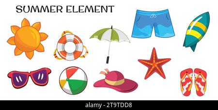 Zeichentricksatz von Sommer Strand Vektor-Icons für Web-Design Stock Vektor