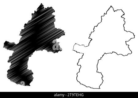 Bezirk Gmunden (Republik Österreich oder Österreich, Oberösterreich oder Oberösterreich) Kartenvektordarstellung, Scribble Sketch Bezirk Gmunden ma Stock Vektor