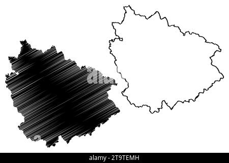 Bezirk Freistadt (Republik Österreich oder Österreich, Oberösterreich oder Oberösterreich) Kartenvektordarstellung, Scribble Sketch Bezirk Freistad Stock Vektor