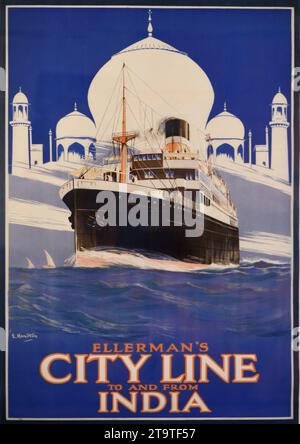 Vintage-Werbung, Werbung, Werbung oder Poster für Ellerman's City Line Passagierschiffe nach Indien 1910 Stockfoto